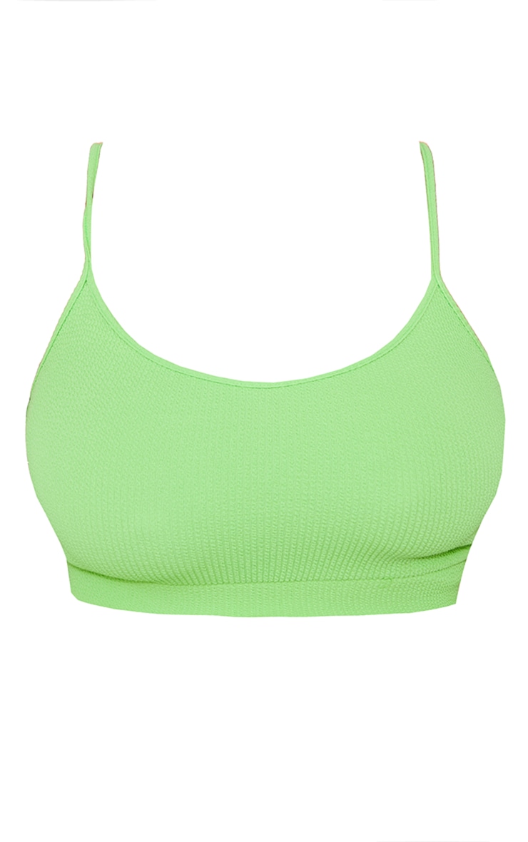 Plus Bright Green Crinkle Scoop Neck Bikini Top image 5