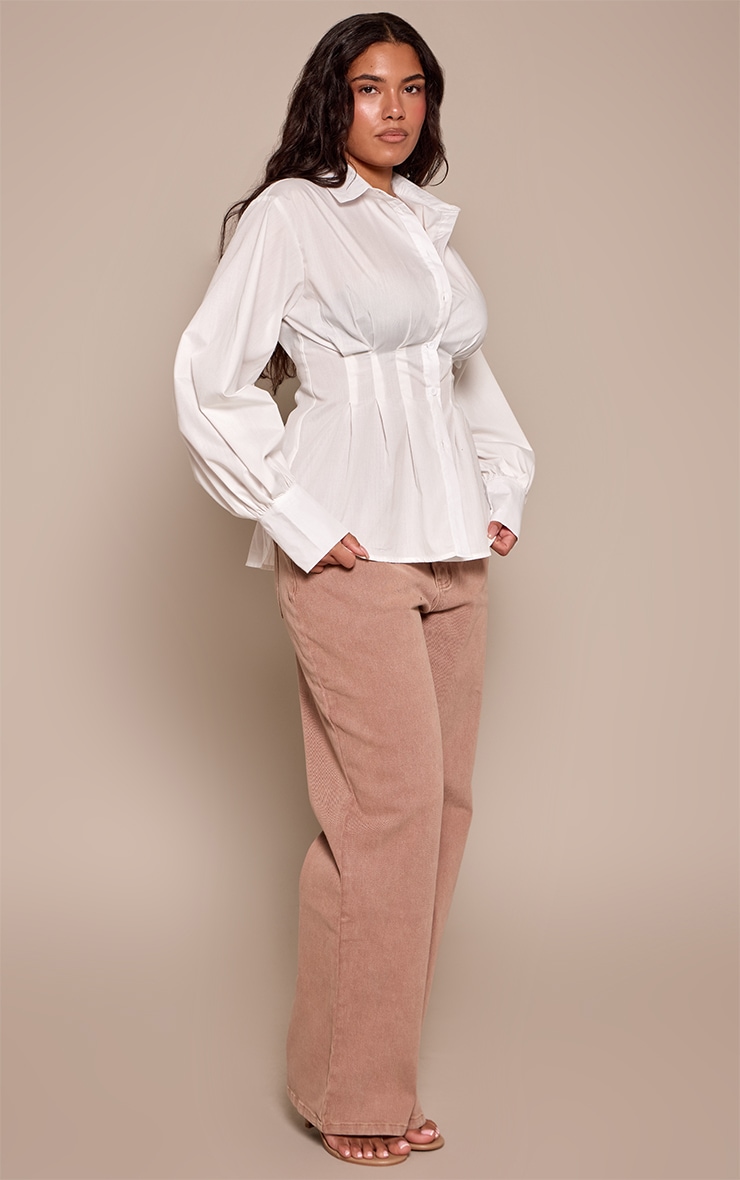 Shape White Cinched Waist Pleated Detail Shirt image 3