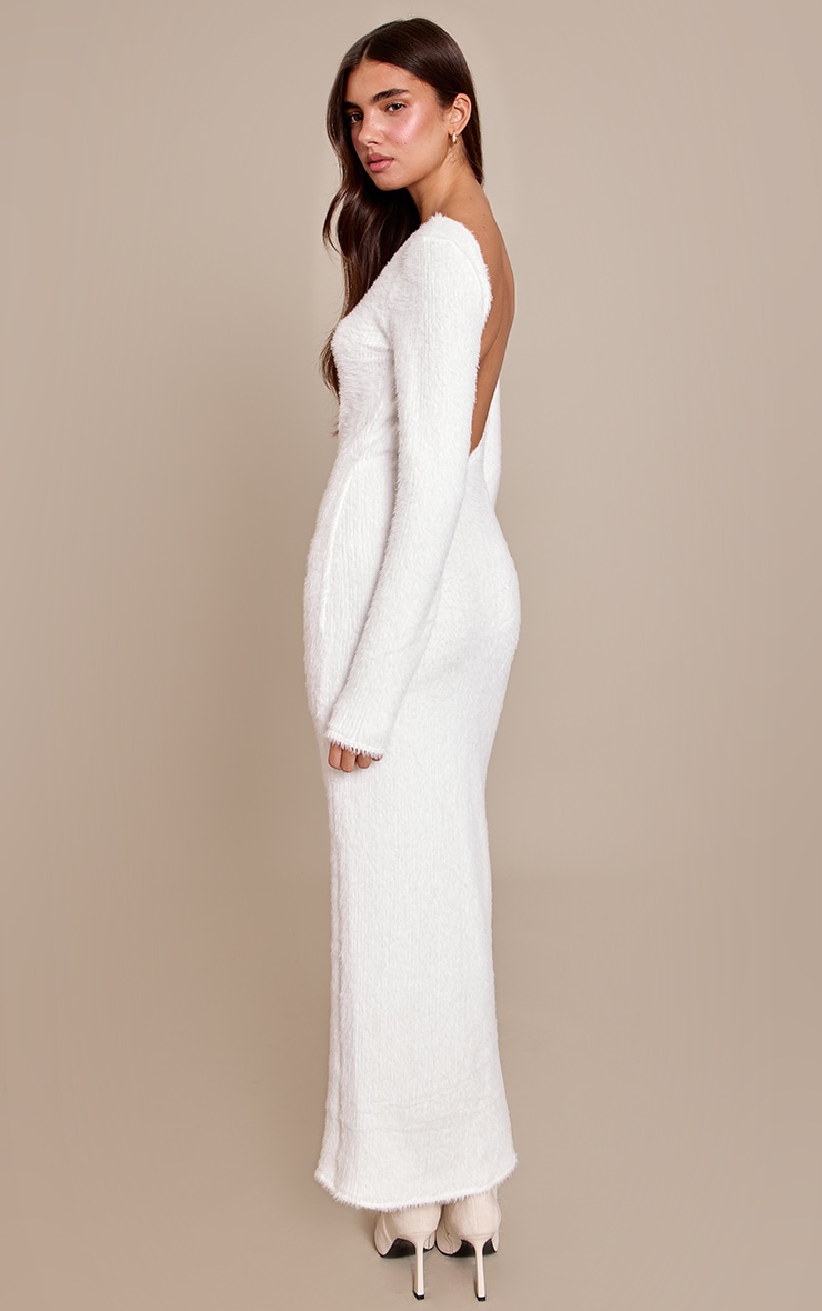 Cream Fluffy Scoop Back Maxi Dress image 2