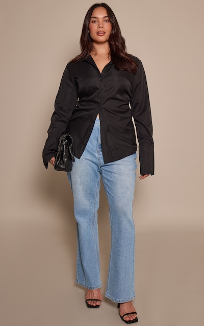 Plus Mid Blue Cropped Straight Leg Jean