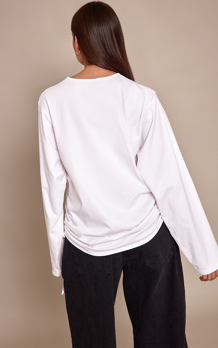 White Cotton Ruched Side Detail Slouchy Top image 2