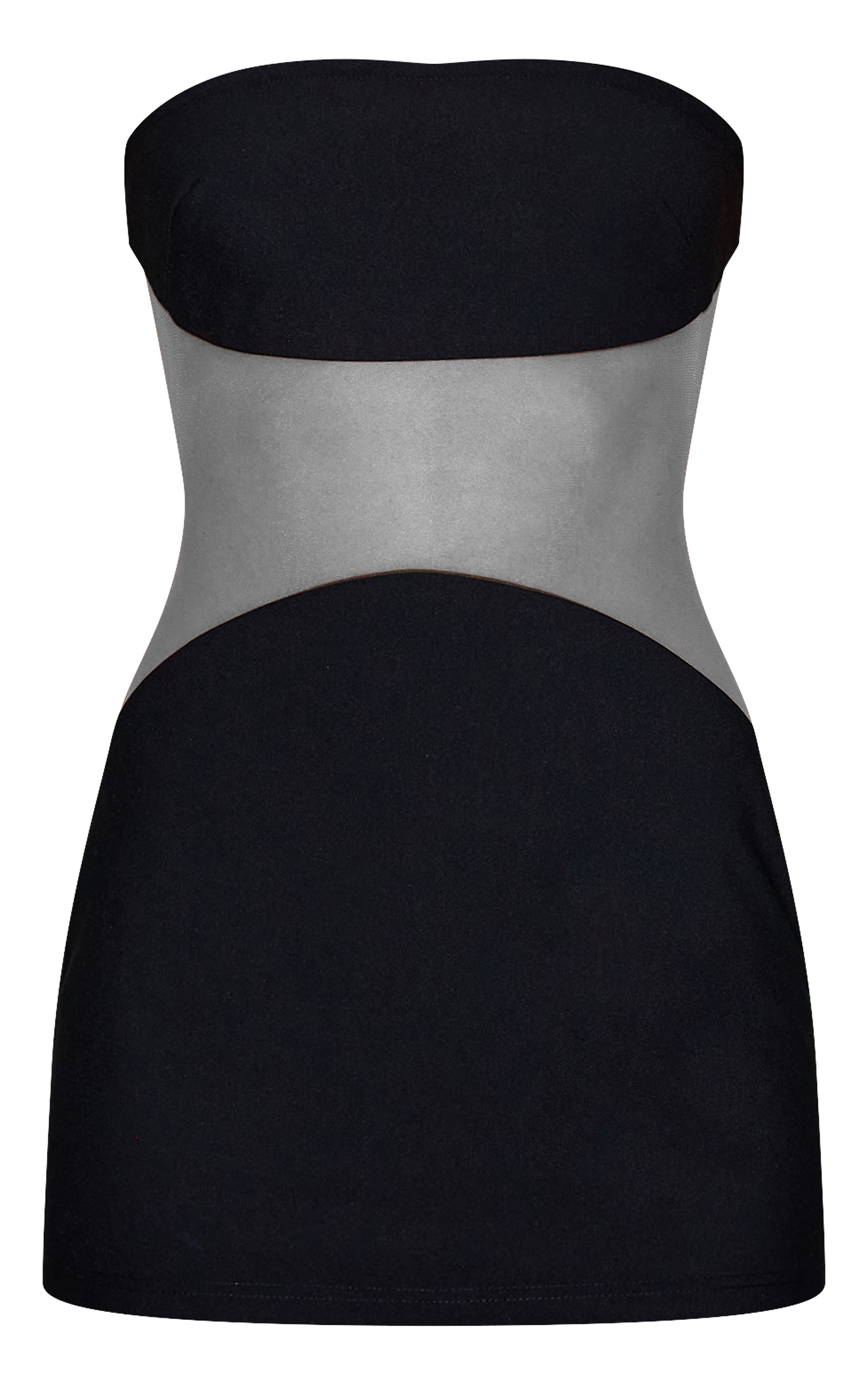 Black Woven Sheer Panel Bandeau Mini Dress image 5