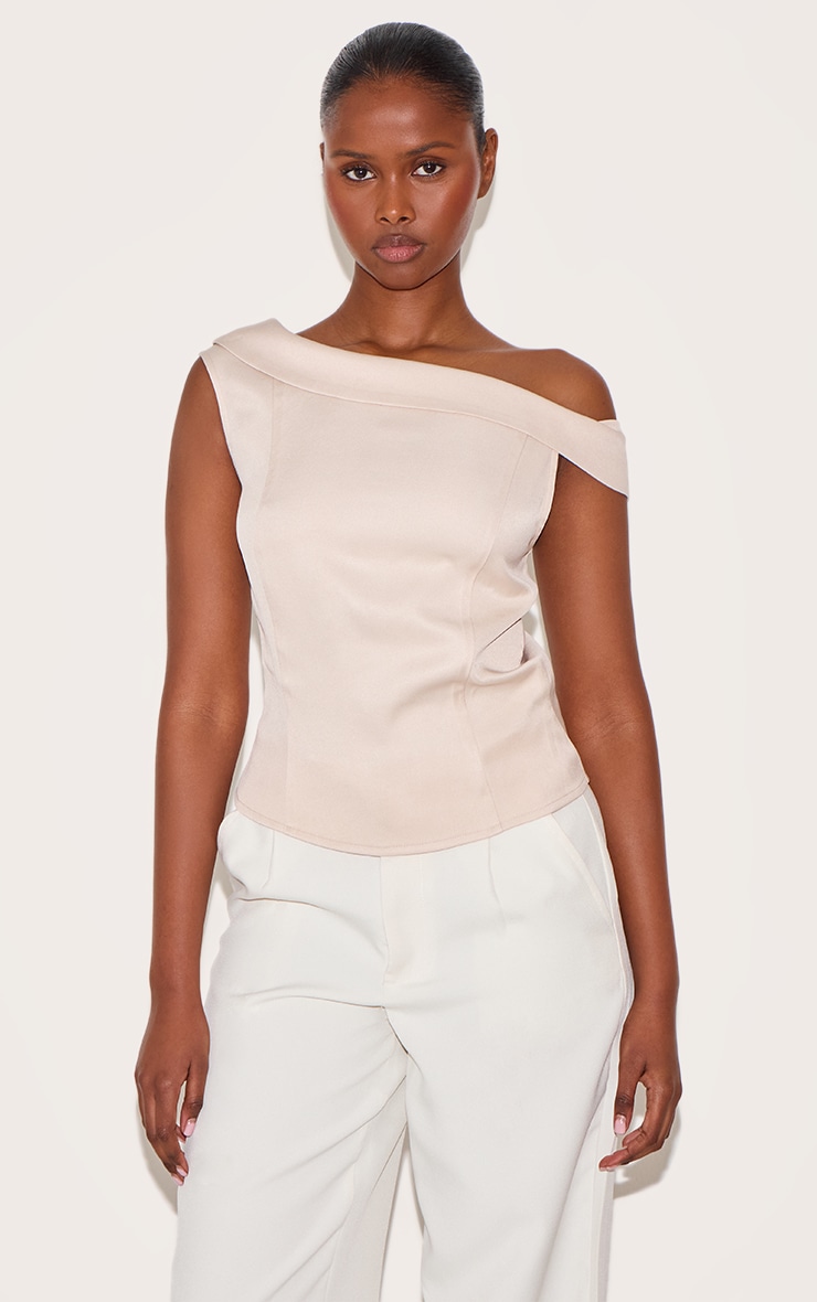 Ecru Asymmetric Fold Over Detail Top image 1