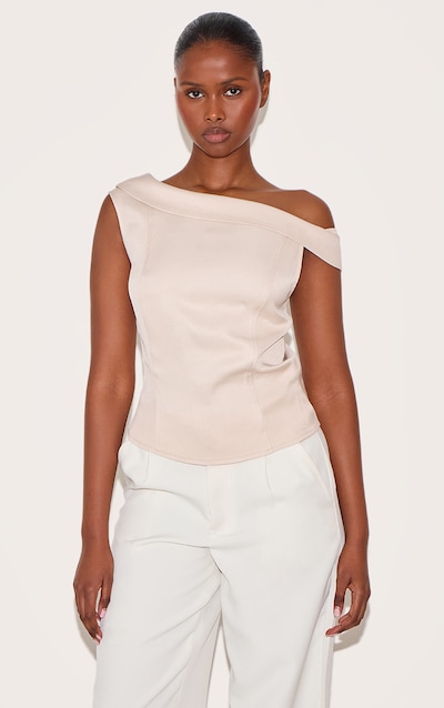 Ecru Asymmetric Fold Over Detail Top