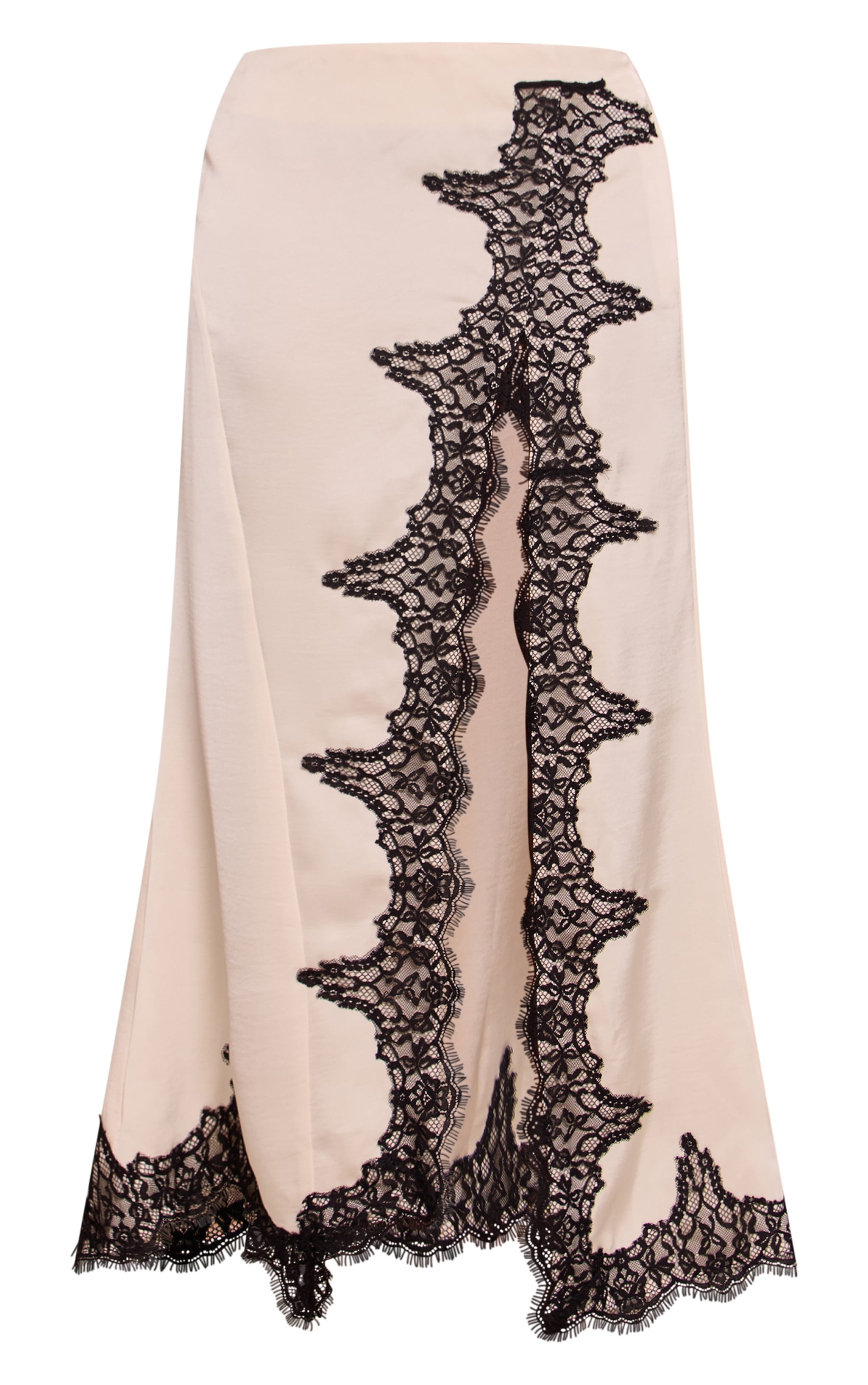 Shape Cream Satin Lace Mix Split Midi Skirt image 5