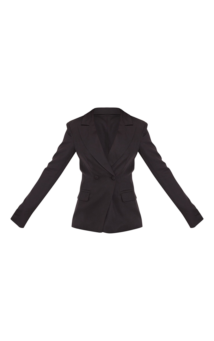 Tall Blazer en maille tissée noire à double boutonnière détail poche image 5