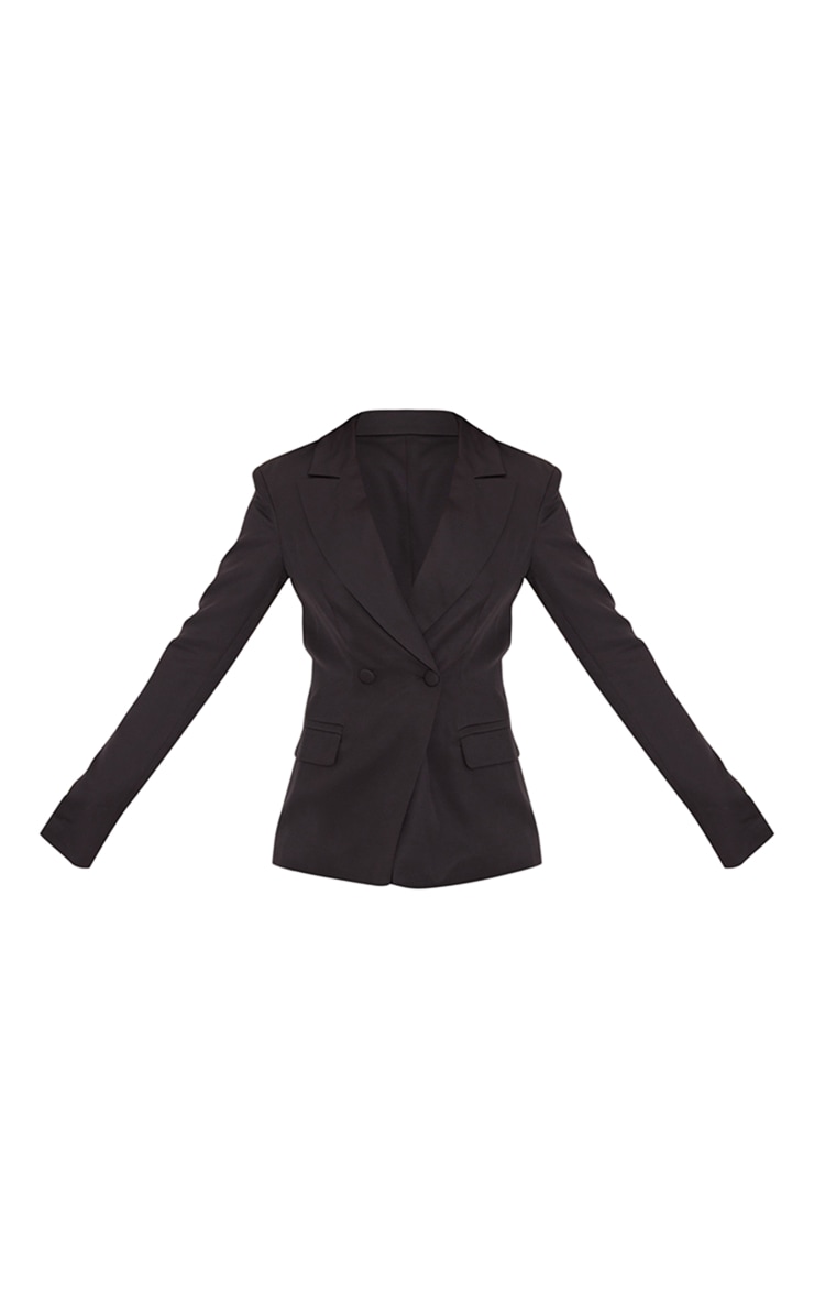 Tall Blazer en maille tissée noire  à double boutonnière détail poche image 5