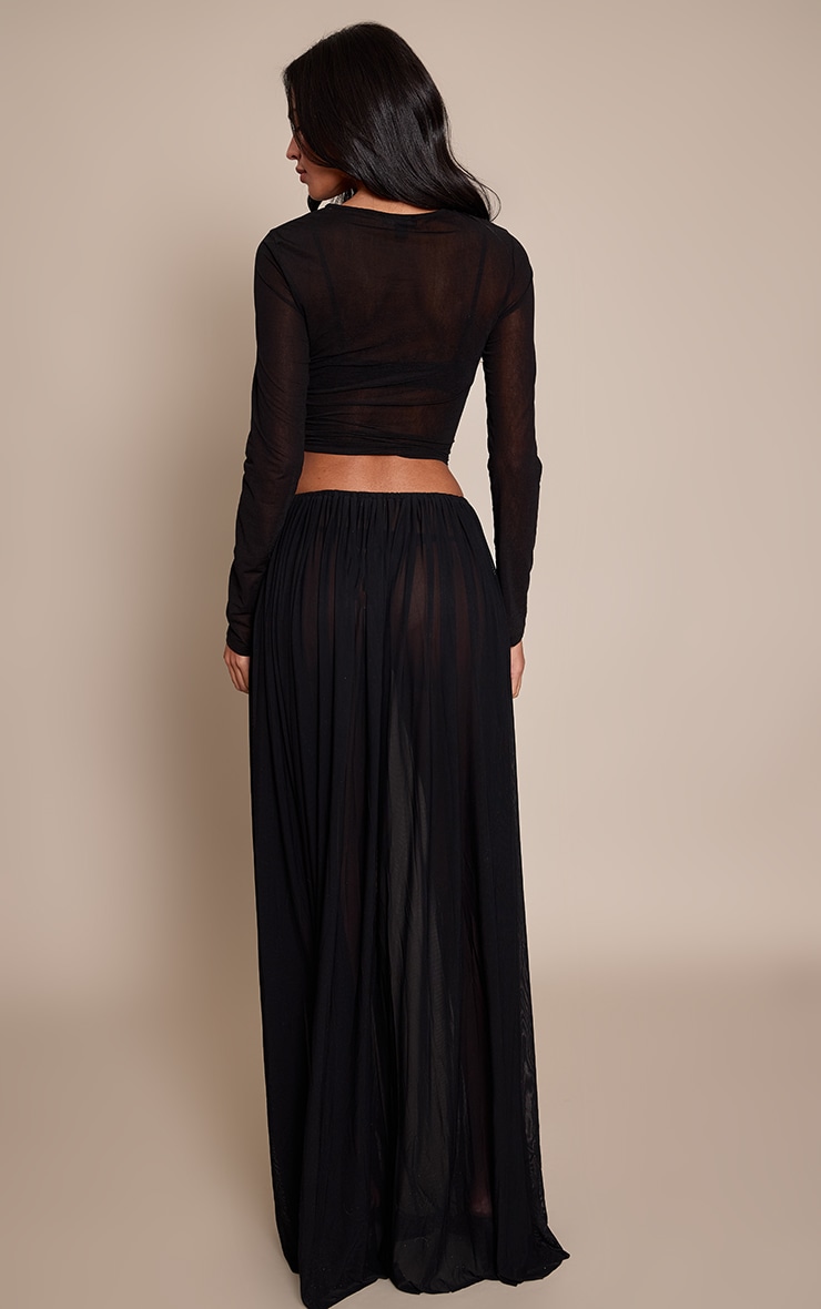 Tall Black Mesh Drape Maxi Skirt image 3