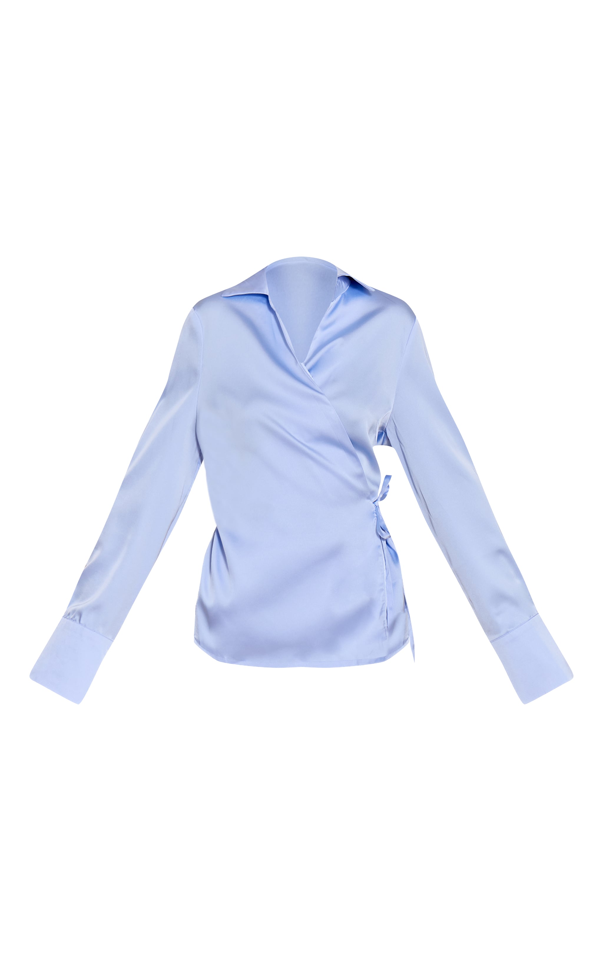 Blue Satin Tie Waist Detail Slouchy Shirt image 5