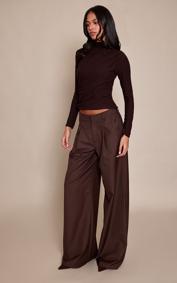 Tall Chocolate Woven Double Pleat Wide Leg Trousers image 2