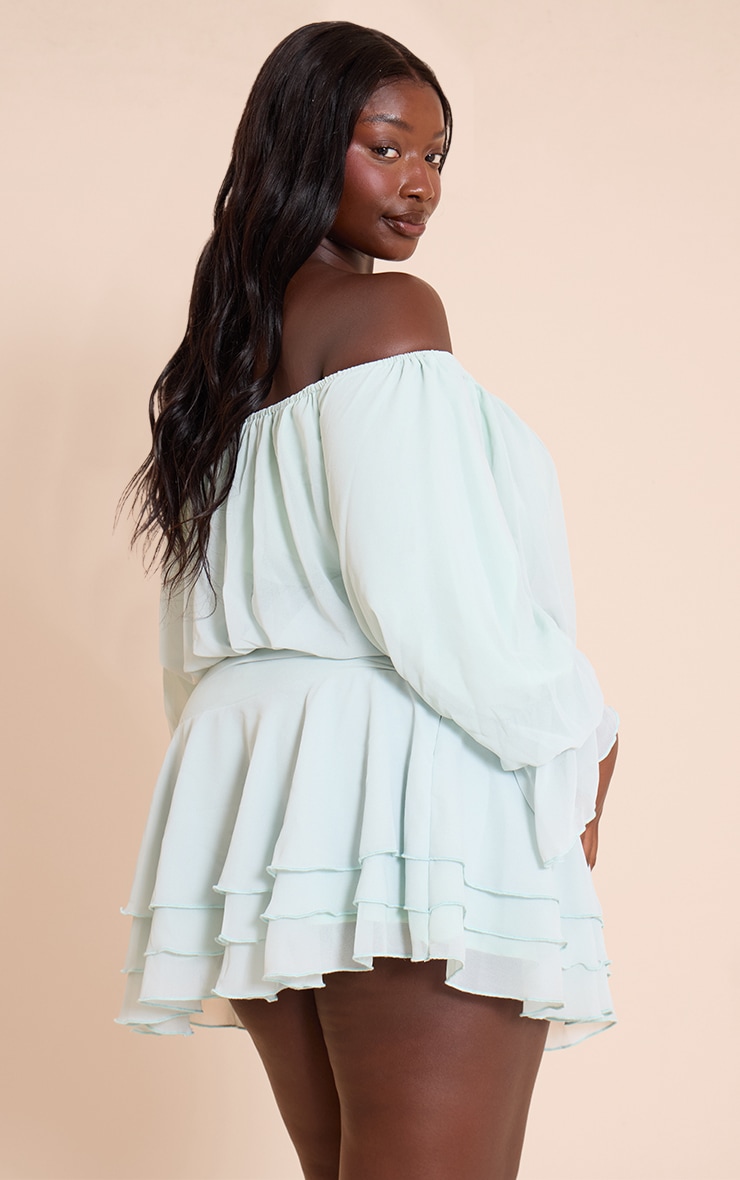 Plus Sage Chiffon Bardot Balloon Sleeve Top image 2