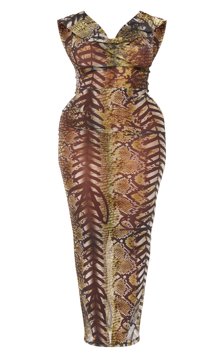  Shape Green Snake Printed Plunge Front Hooded Maxi Dress image 5