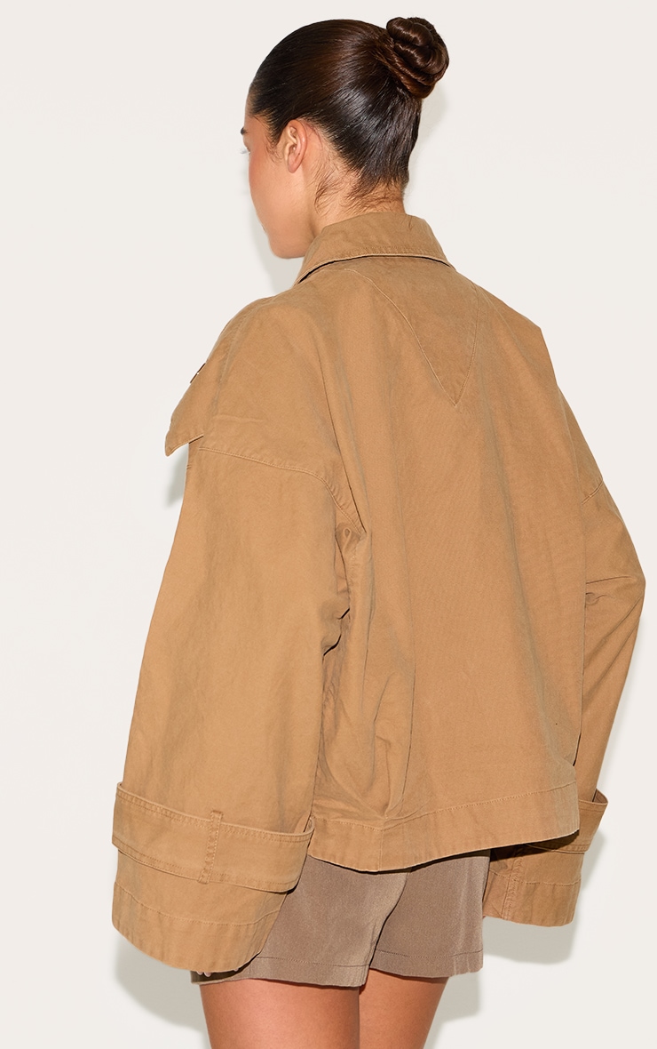 Taupe Wrap Over Detail Canvas Trench Coat image 2