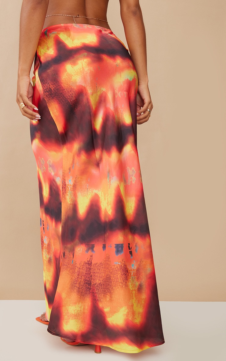 Golden Brown Tie Dye Satin Basic Maxi Skirt PrettyLittleThing