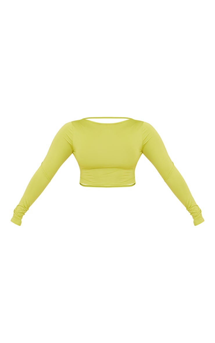 Shape Lime Strappy Back Slinky Long Sleeve Crop Top image 2