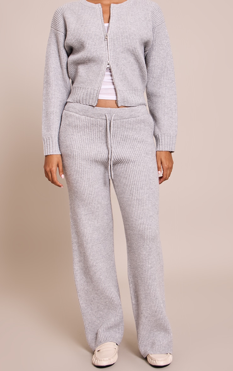 Soft Grey Brushed Rib Knit Draw string Pant image 2
