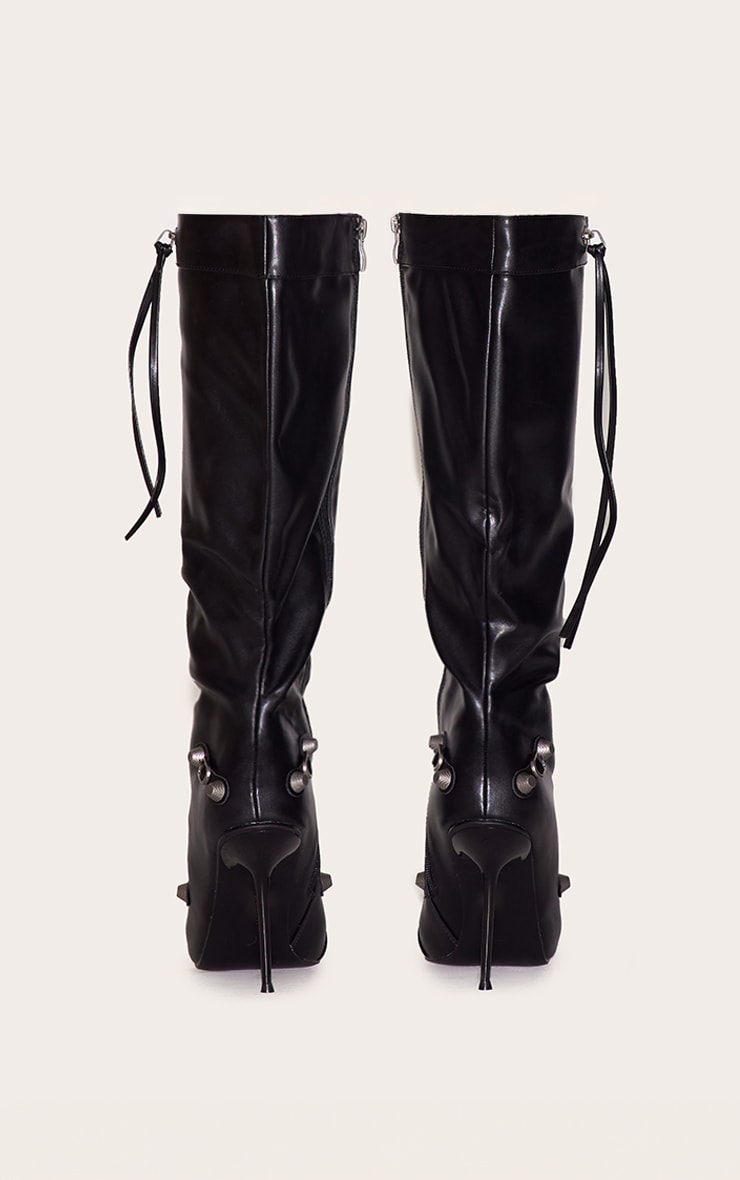 Bottes hautes pointues en PU noir à zip et talon haut image 4