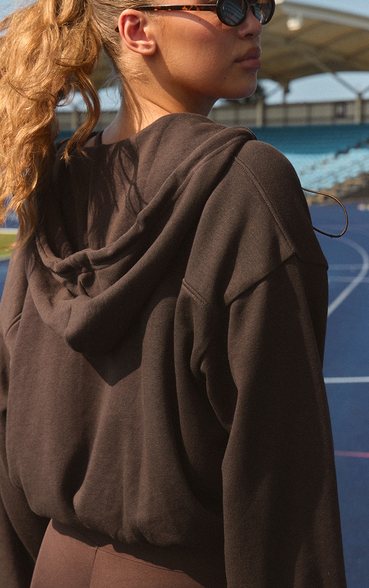 Chocolate Loopback Elasticated Waist Zip Hoodie image 2