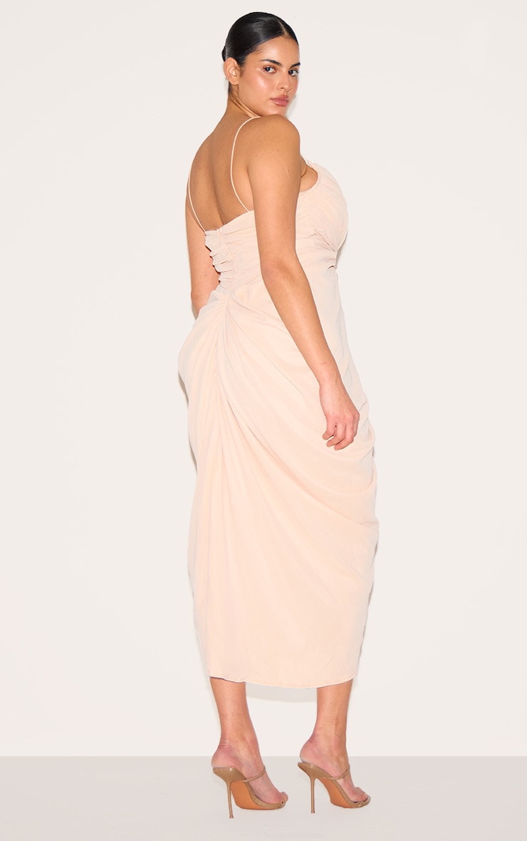 Plus Cream Ruched Drape Midi Dress image 2