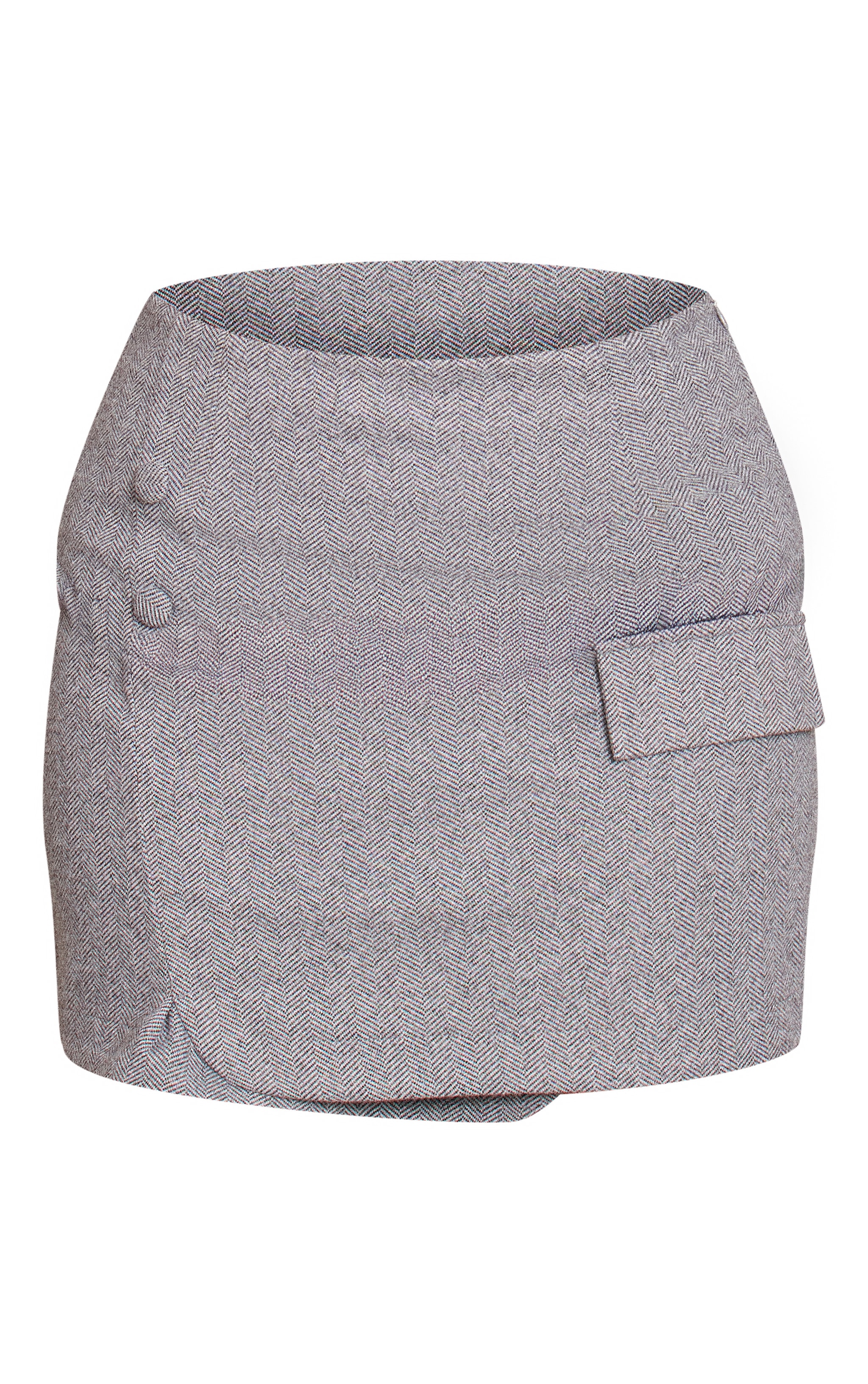 Shape Grey Herringbone Asym Wrap Button Mini Skirt image 6