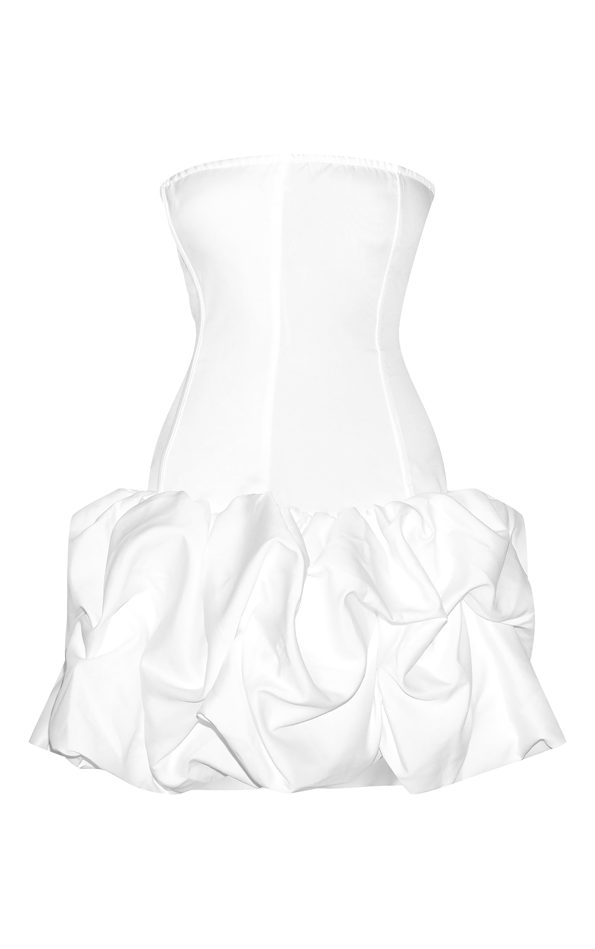 Premium White Woven Corset Puffball Hem Mini Dress image 5