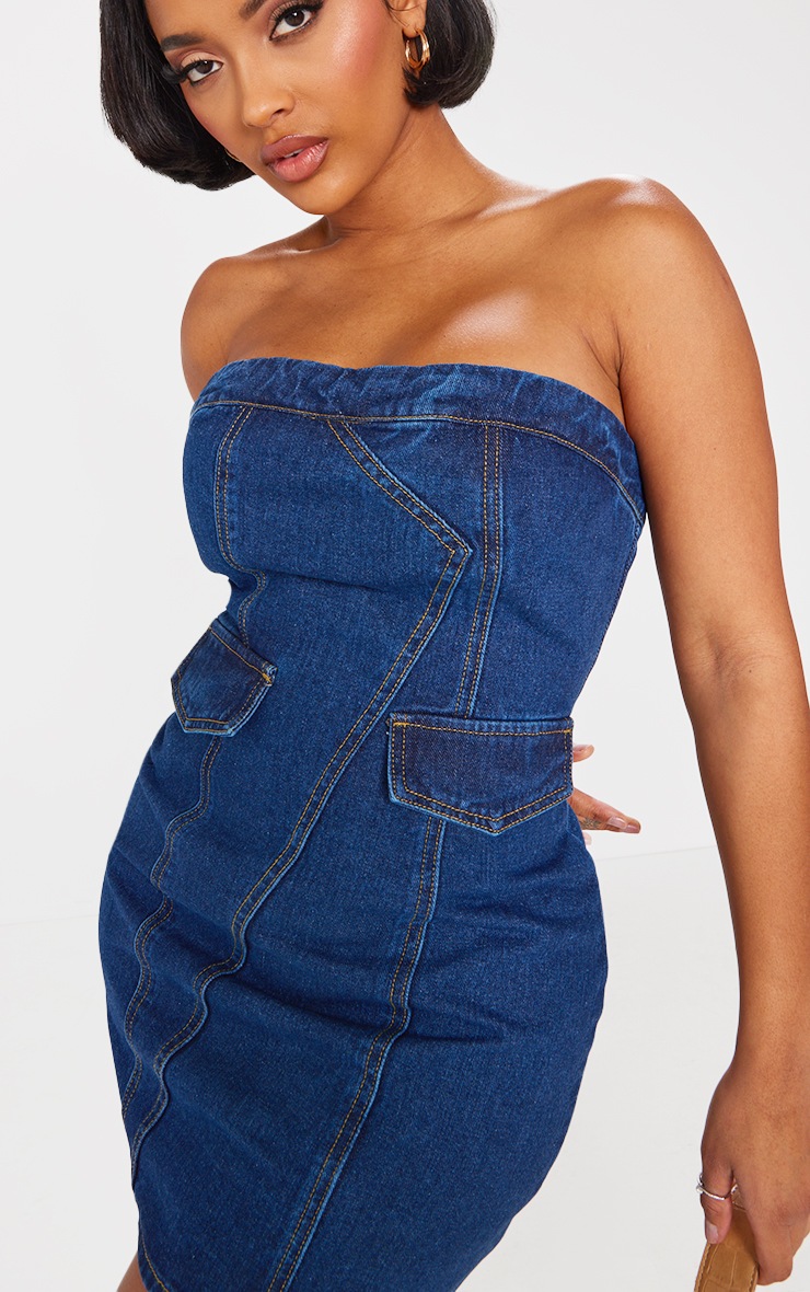 Shape Robe bustier moulante cargo en jean indigo foncé image 4