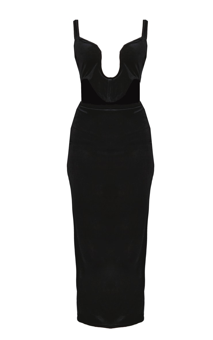 Black Velvet V Bar Cut Out Midi Dress PrettyLittleThing AUS