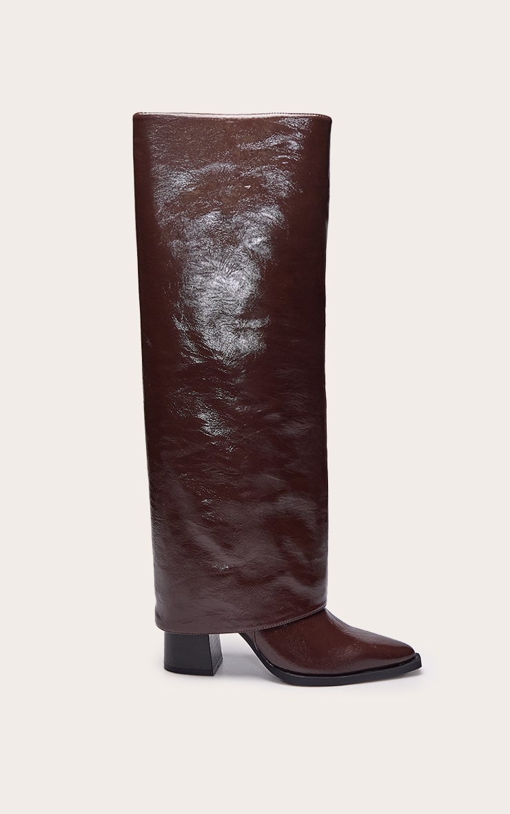 Chocolate Crinkle Fold Over Block Heel Boot image 2
