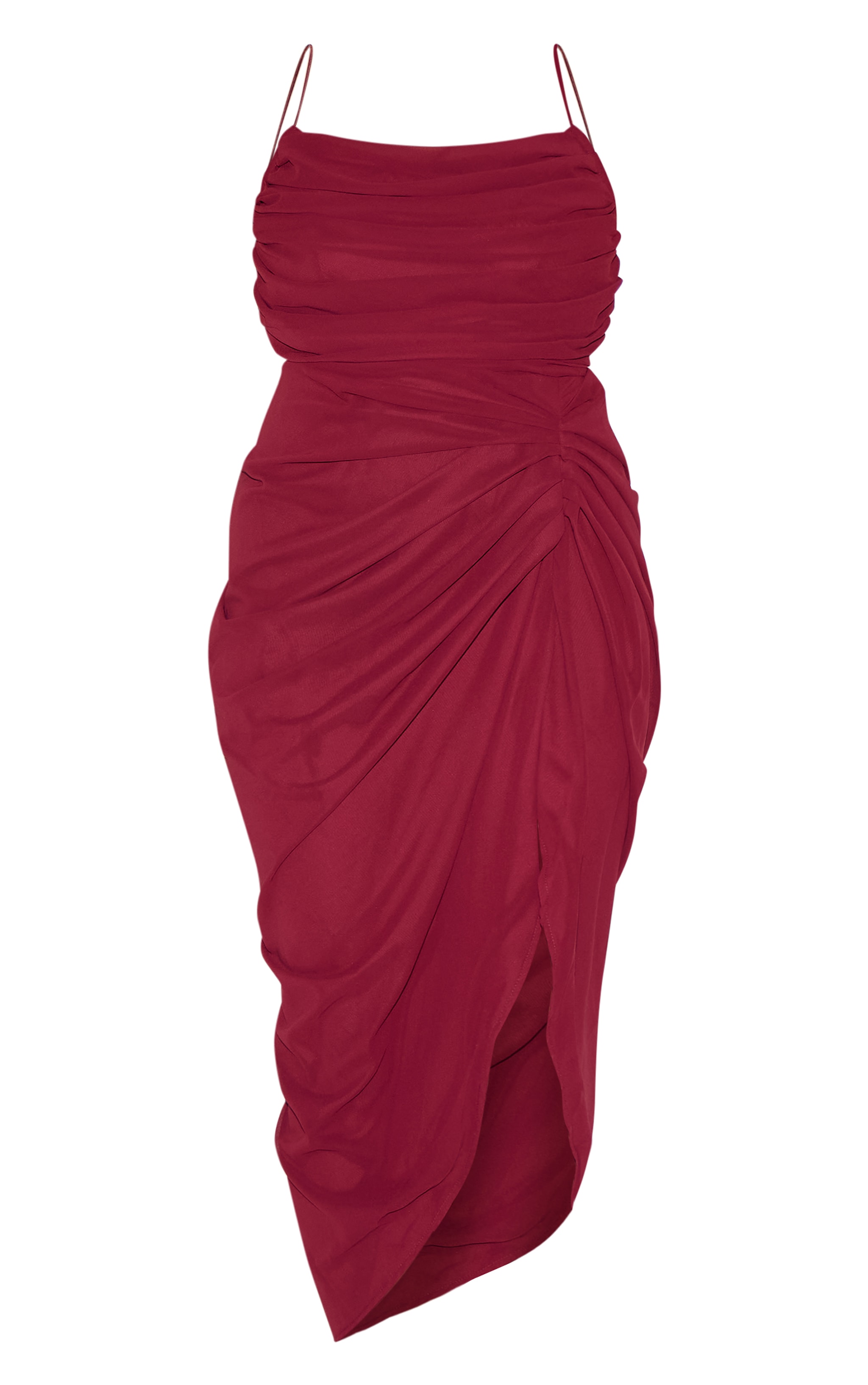 Plus Wine Chiffon Ruched Drape Midi Dress image 5
