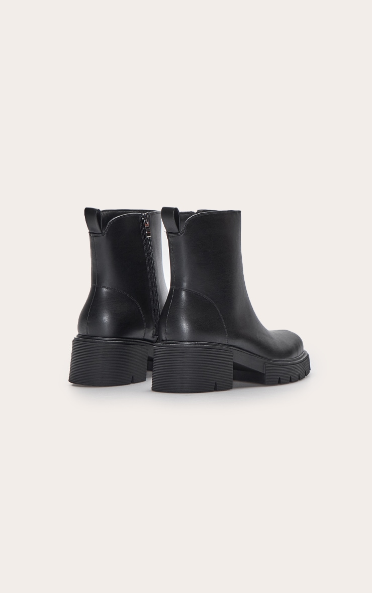 Black Chunky Cleated Sole Dipped Ankle Boot image 4