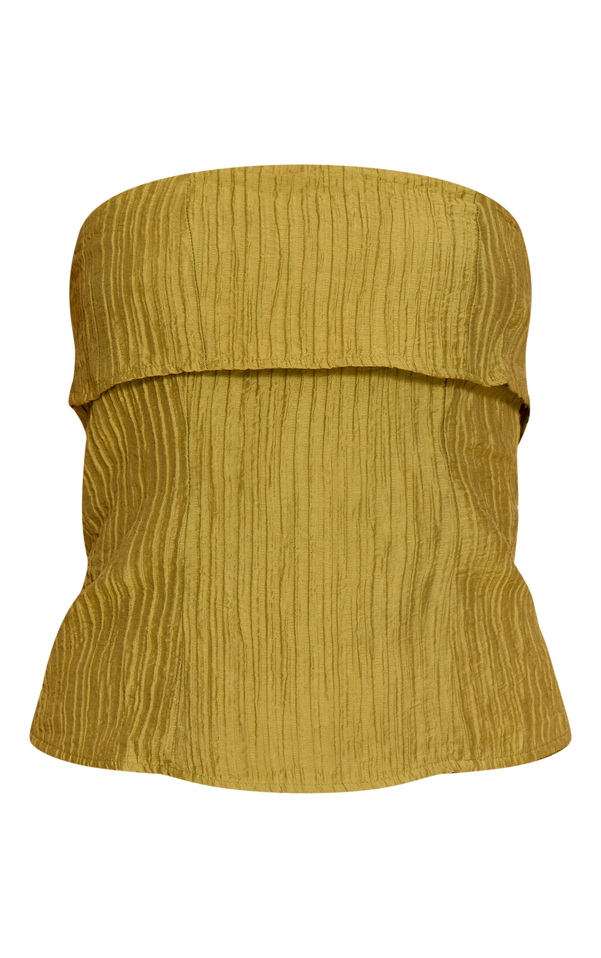 Olive Textured Woven Fold Over Bandeau Top image 5