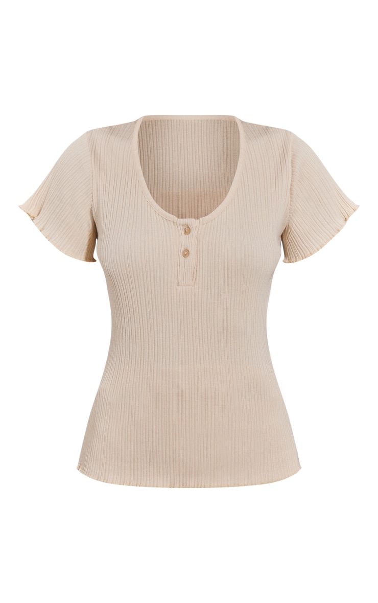 Sand Soft Rib Lettuce Hem Short Sleeve Button Pj Top image 5