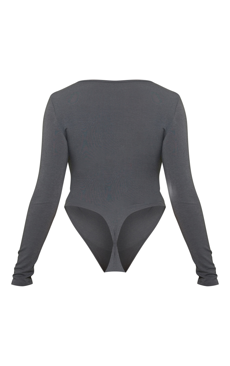 Body en jersey gris anthracite découpé à empiècement en métal et manches longues image 6