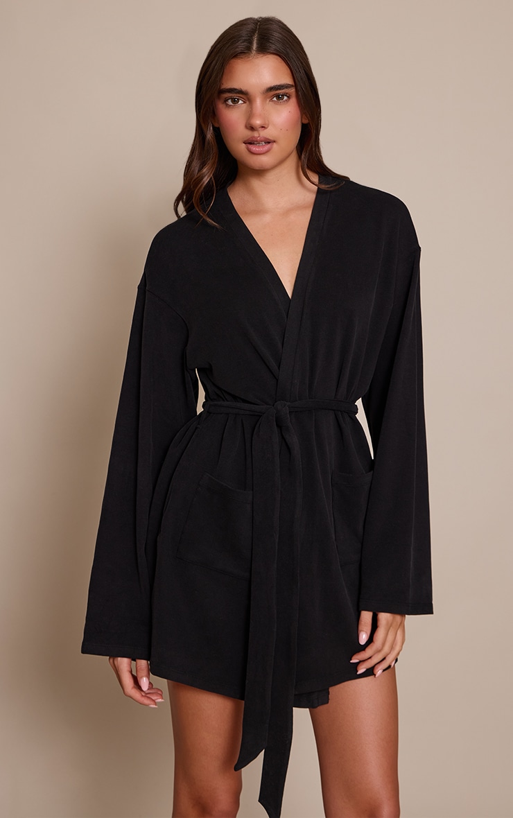Black Soft Touch Short Bath Robe image 1