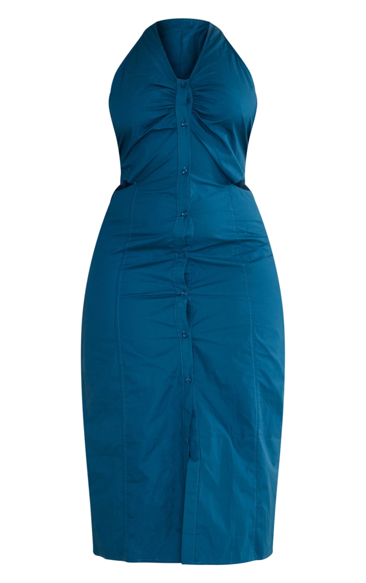 Plus Petrol Blue Poplin Sleeveless Shirt Midi Dress image 5