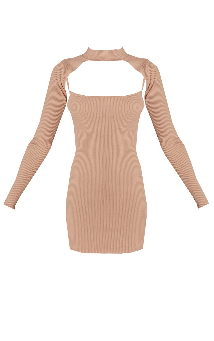 Stone Knitted Bodycon Dress With Sleeves PrettyLittleThing