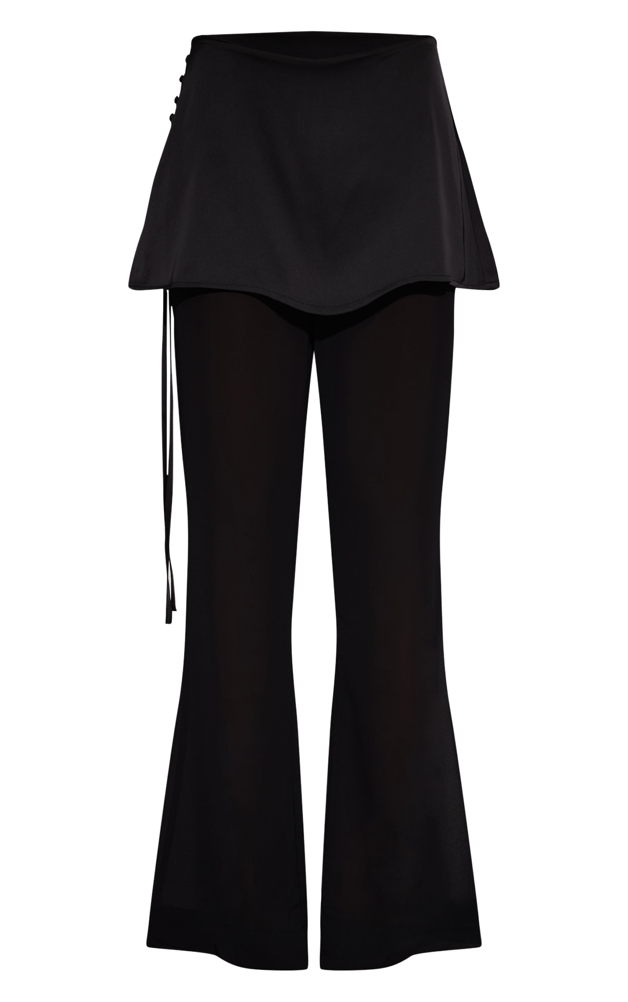 Black Satin Chiffon Overlay Wide Leg Trousers image 5