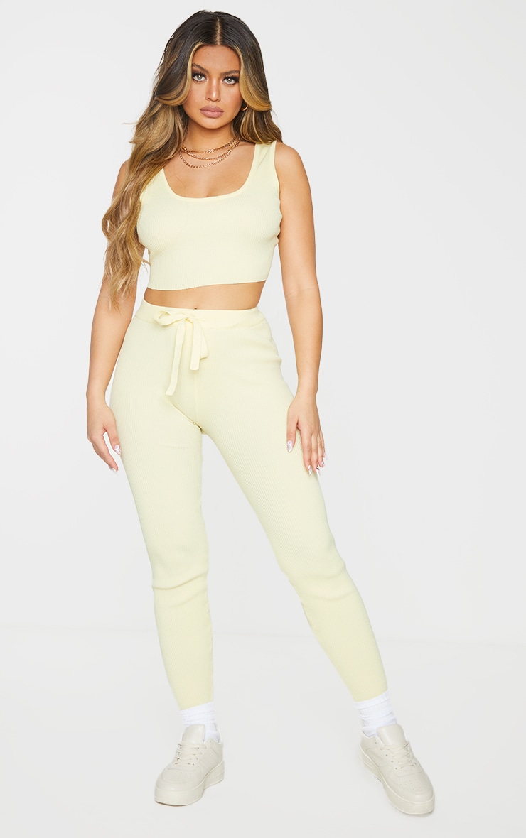 Lemon Ribbed Knitted Tie Waist Joggers