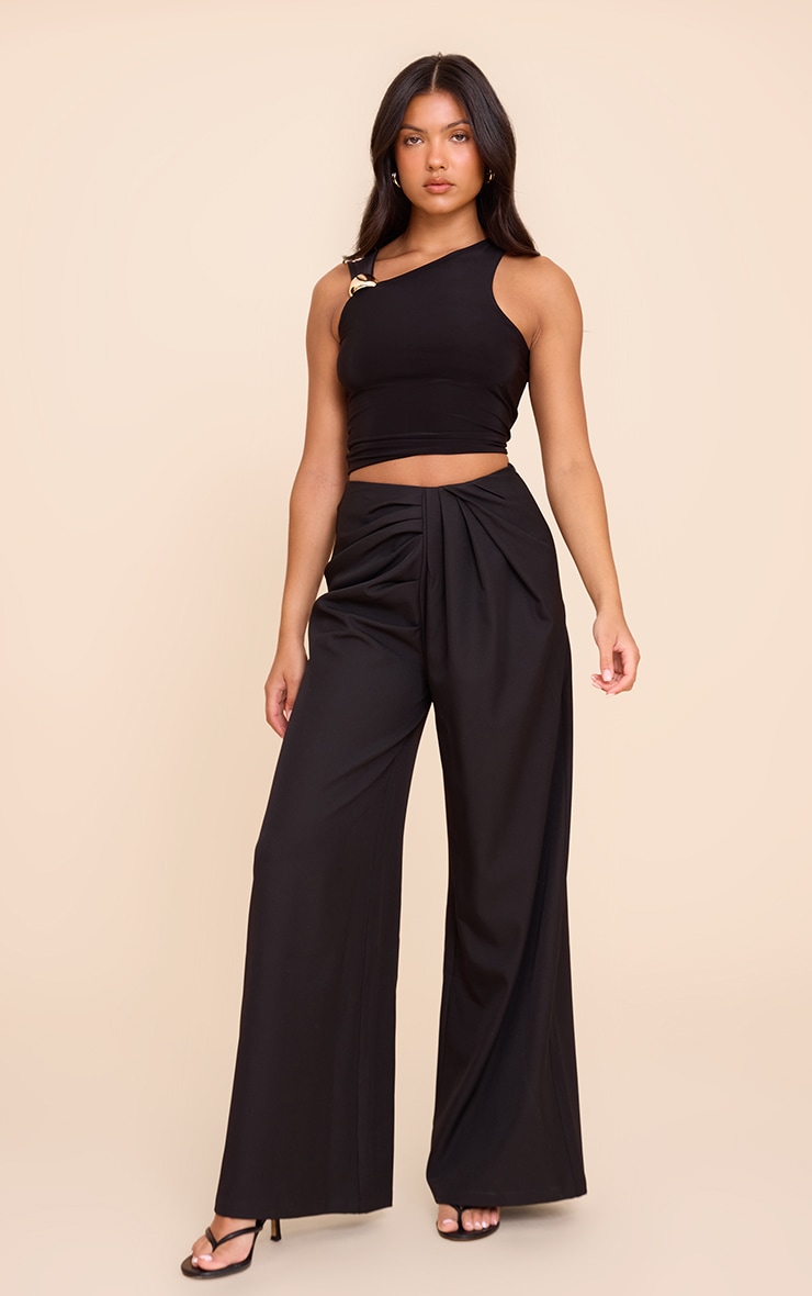 Black Tailored Woven Pleat Detail Wide Leg Pants image 1