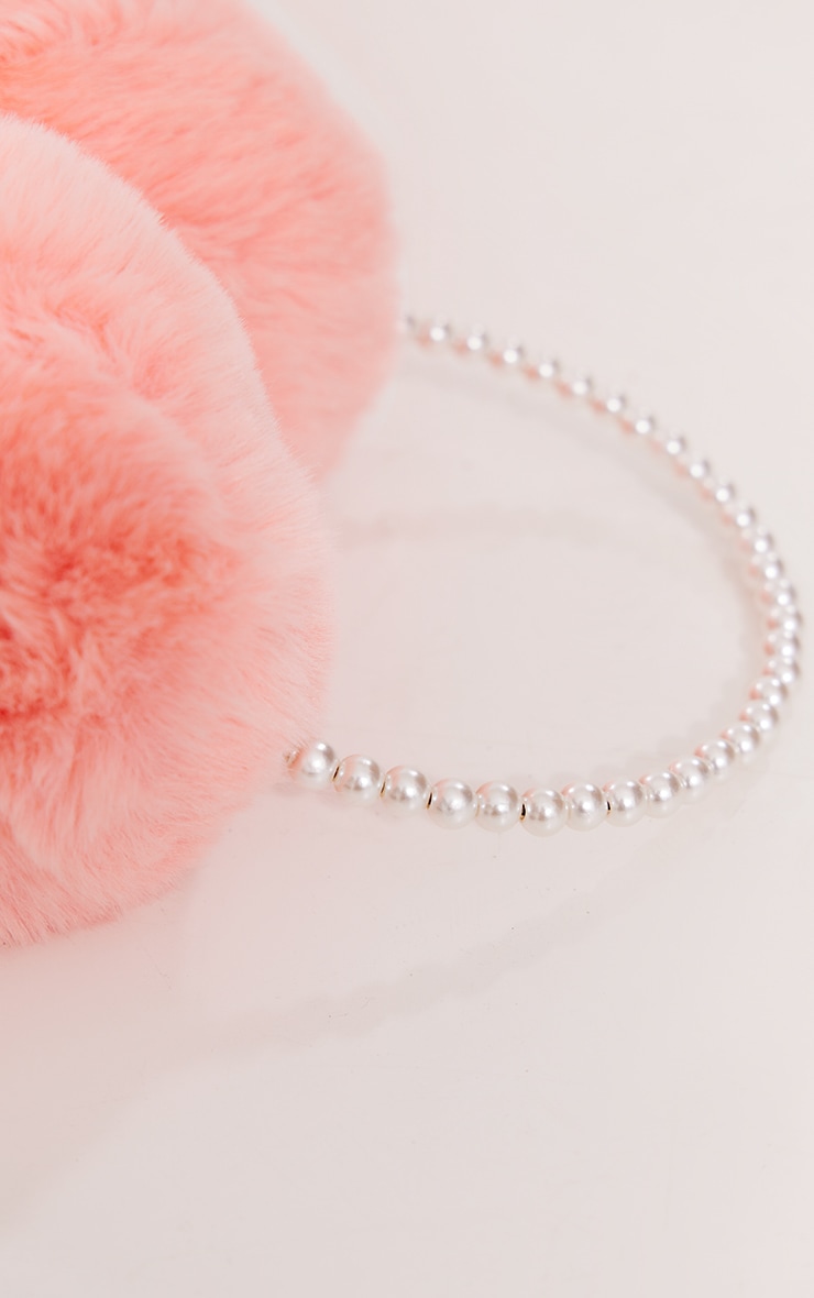 Baby Pink Fluffy Pearl Headband Ear Muffs image 2