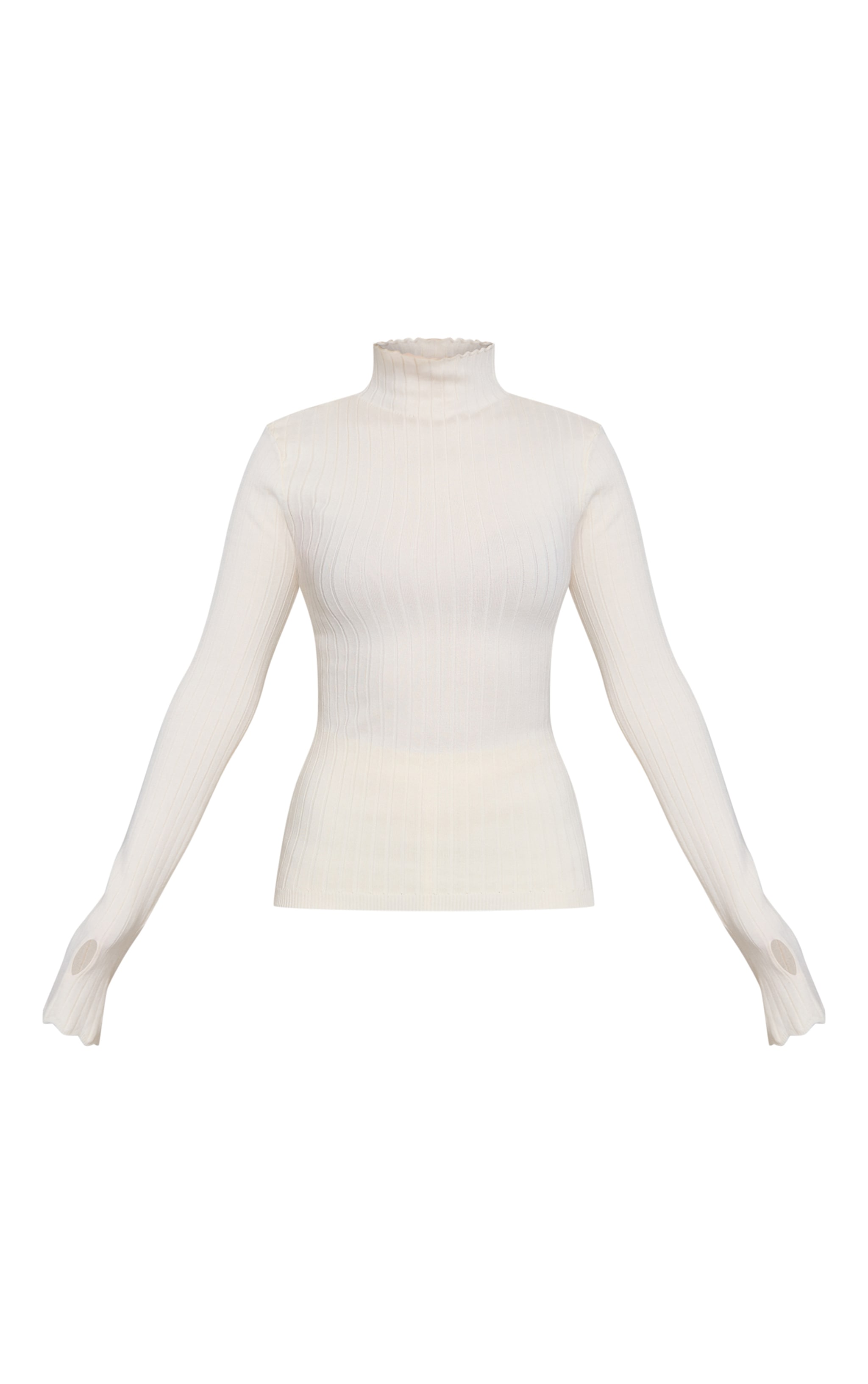 Cream Ribbed Knit Thumb Hole Detail Top  image 5