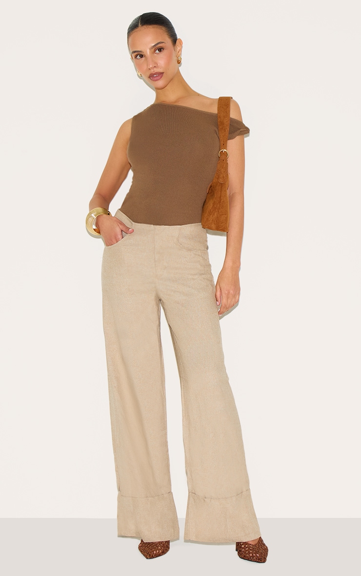 Petite Natural Stone Invisible Waistband Wide Leg Turn Up Pants image 1