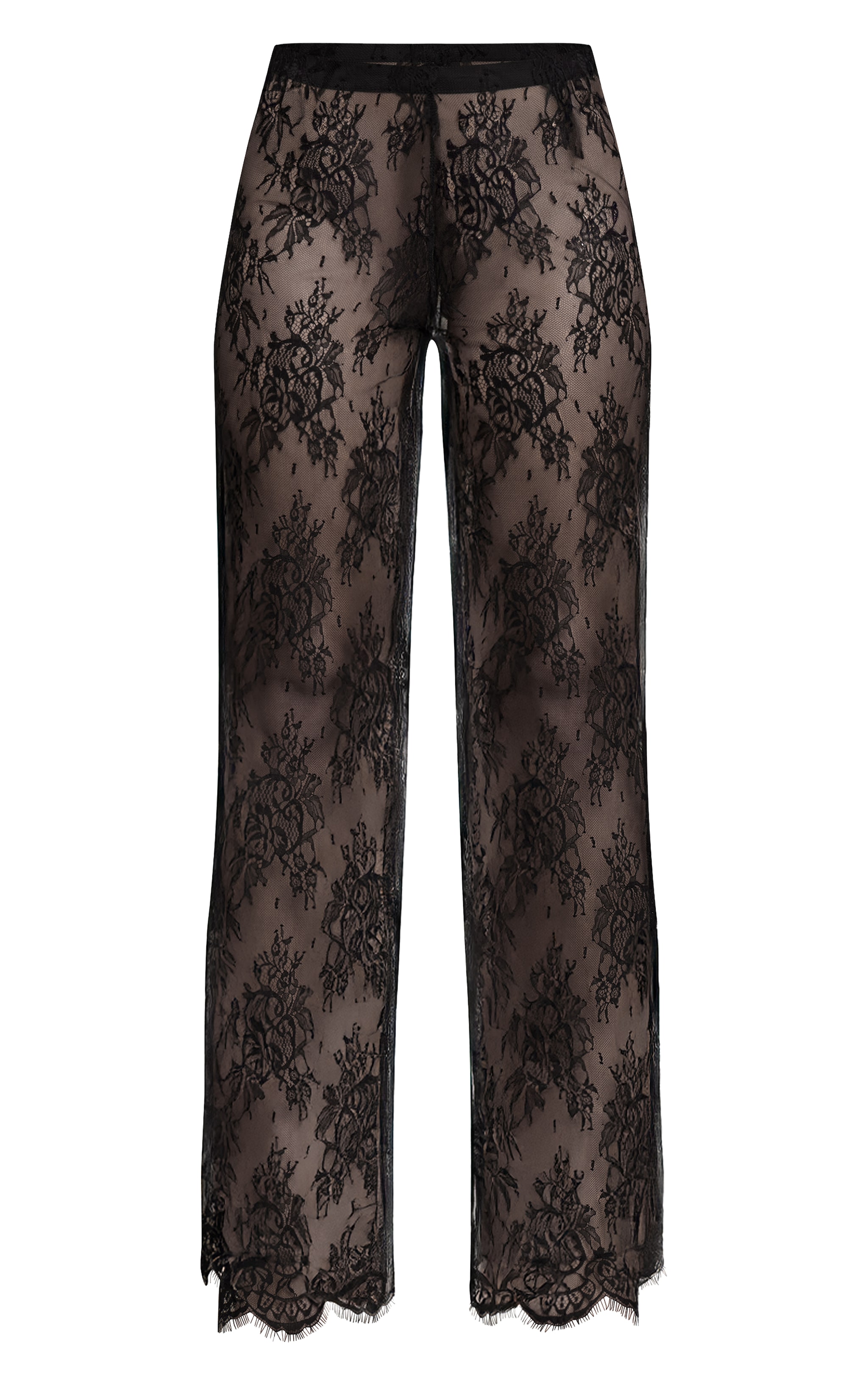 Tall Black Lace Sheer Wide Leg Pants image 5