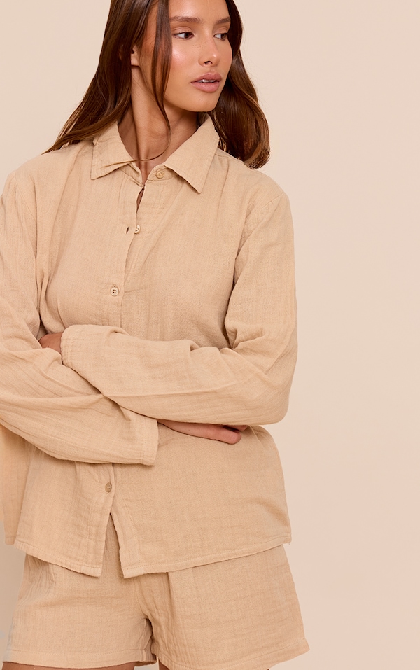 Stone Cheesecloth Long Sleeve Short Pj Set