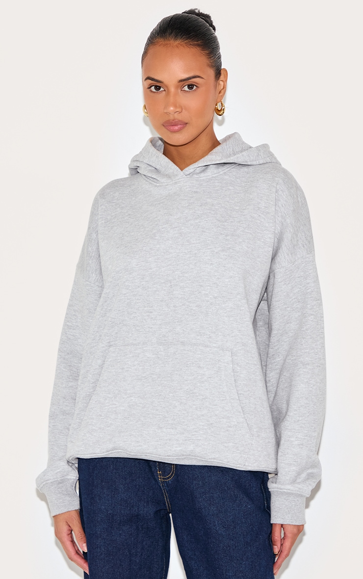 Ash Grey Oversized Sports Borg Applique Hoodie image 2