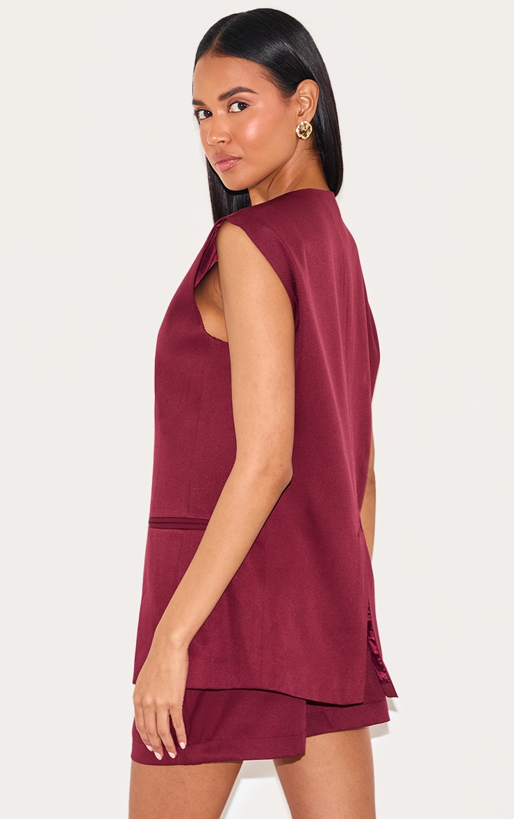 Burgundy Premium Tailored Woven Longline Vest image 2