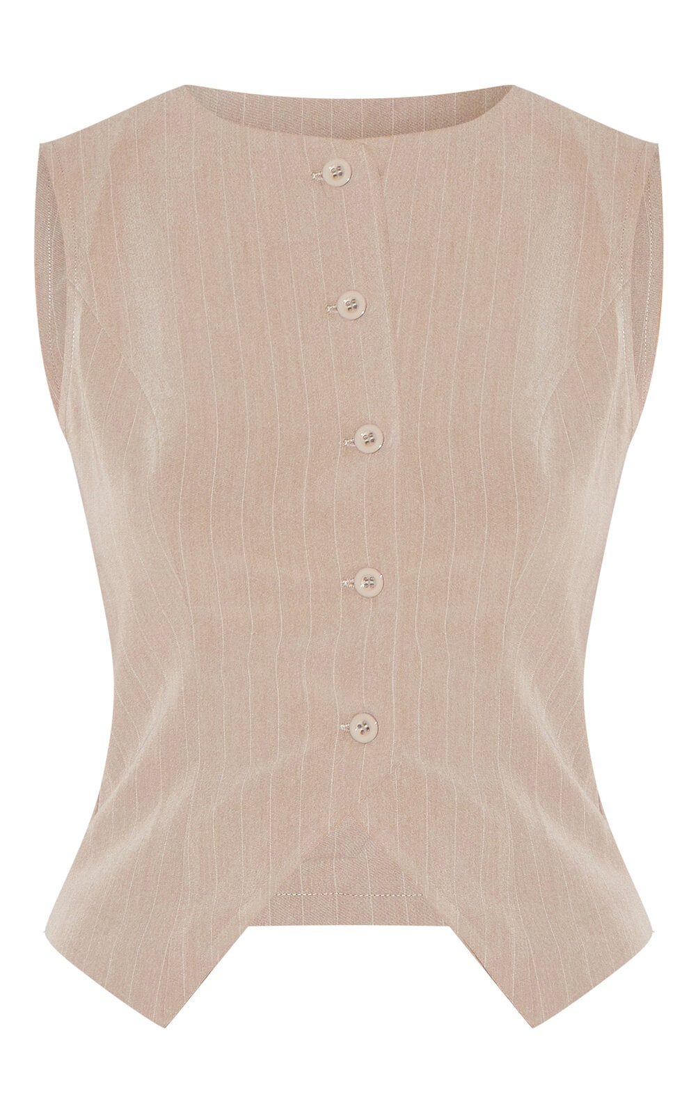 Beige Tailored Pinstripe Cinched Vest image 5