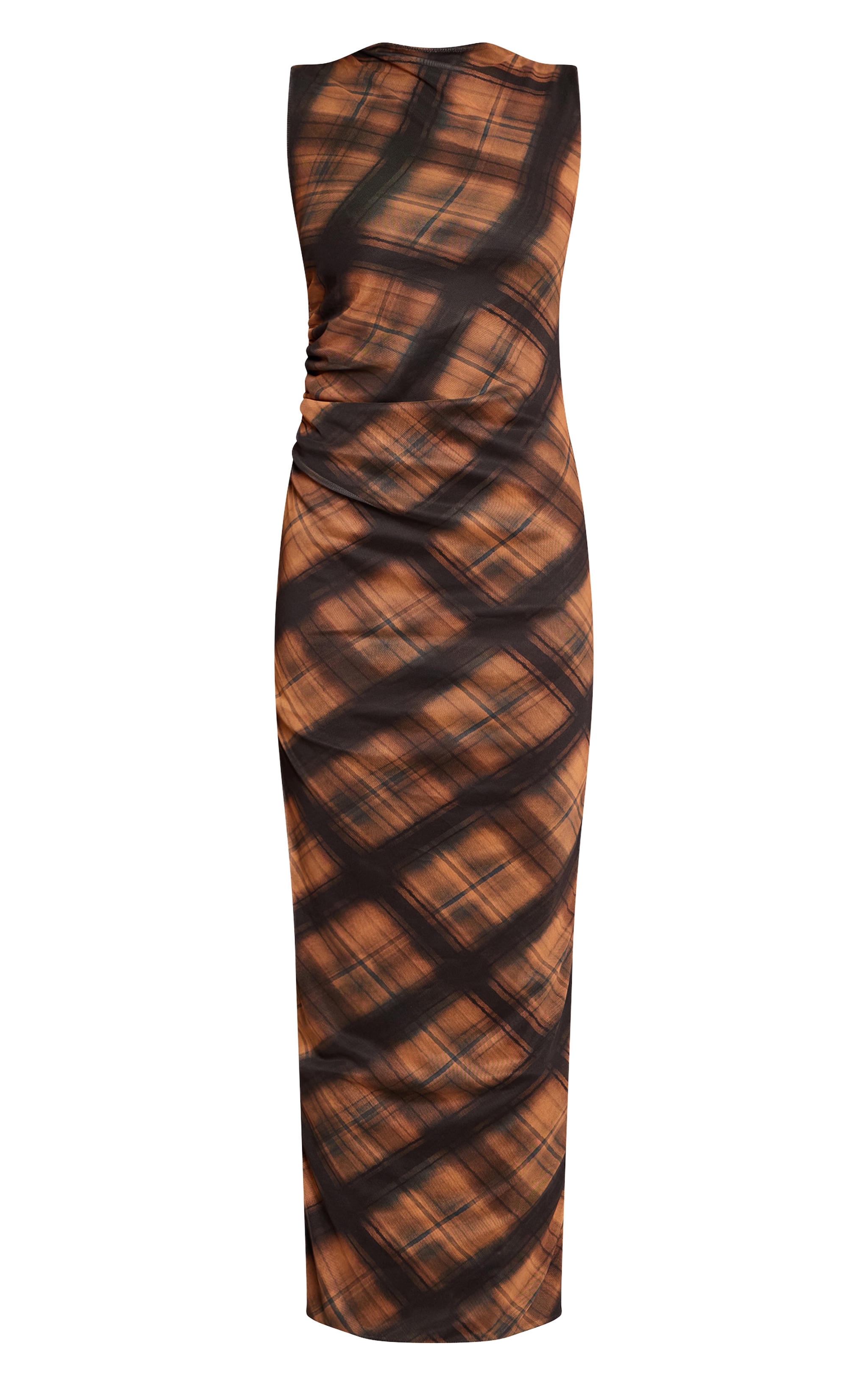 Brown Check Print Mesh Maxi Dress image 5