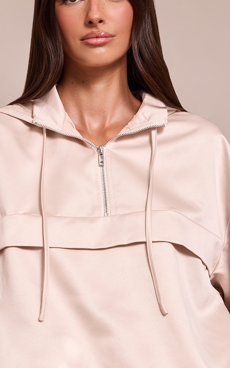 Oyster Satin Zip Up Hooded Pullover Jacket image 4