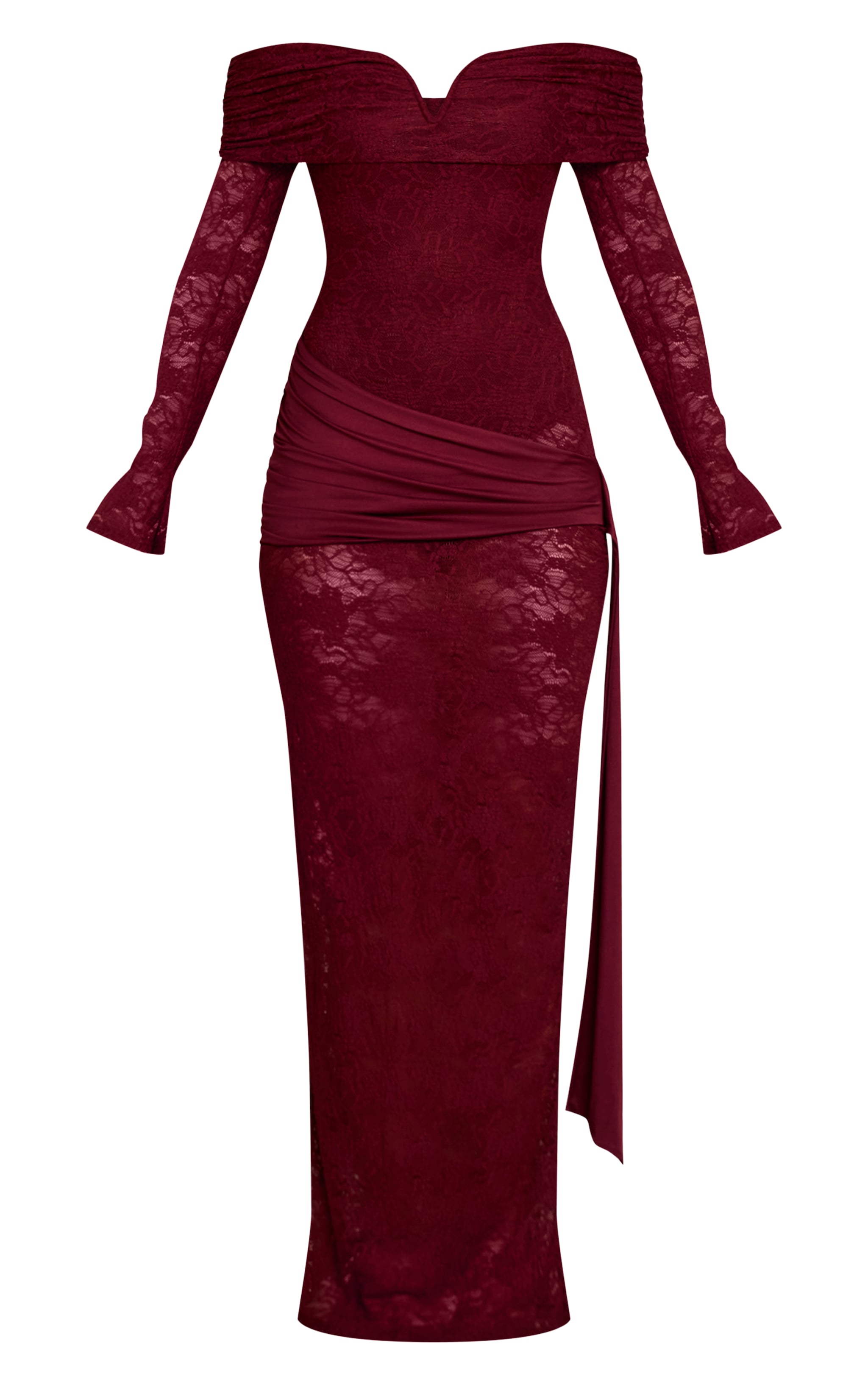 Wine Lace Long Sleeve Wrap Maxi Dress image 5